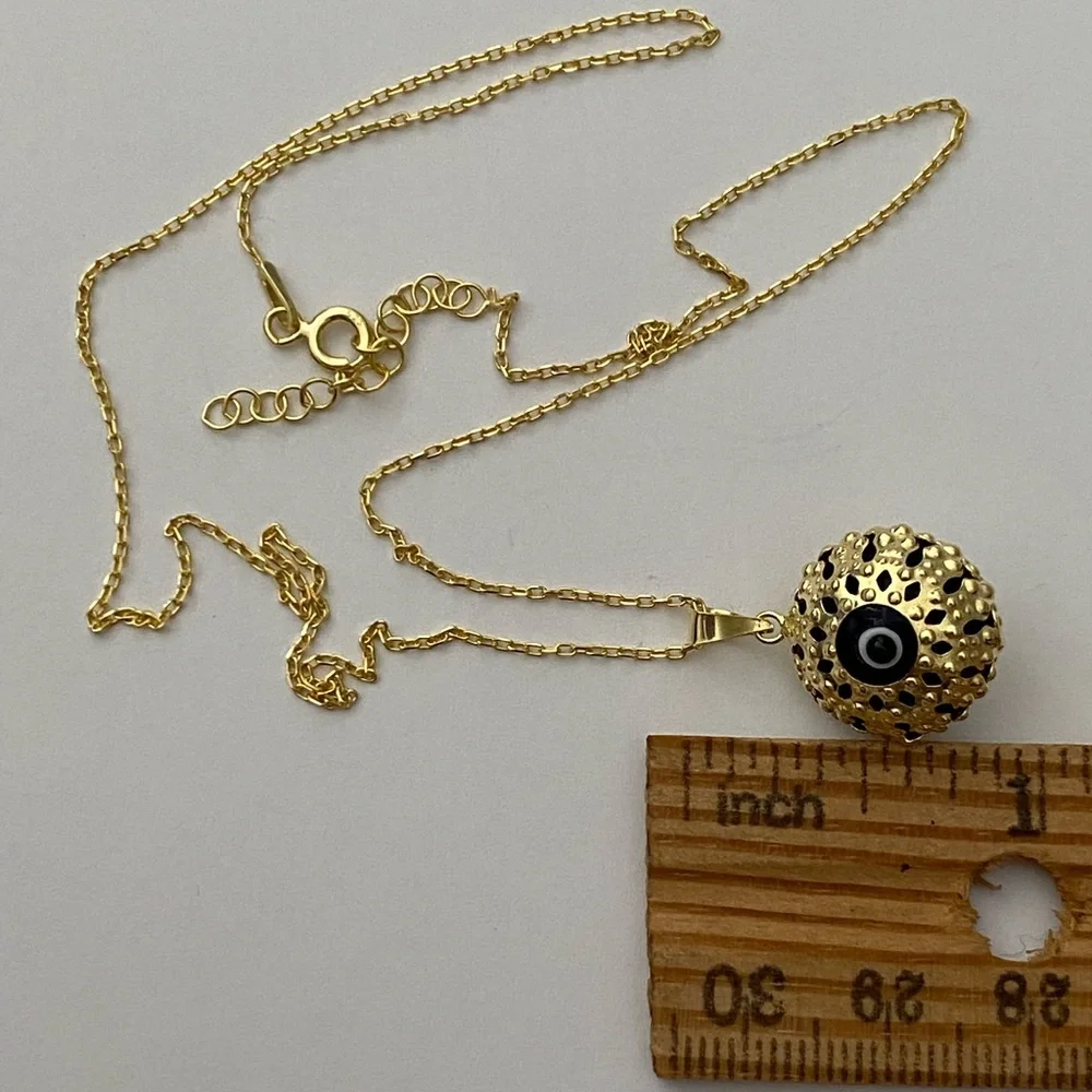 🧿925 Silver necklace glass blue evileye bead yellow gold plated